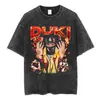 Algodón puro lavado agua viejo camiseta estilo europeo y americano duki letra estampado de dibujos animados top nuevo