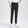 Pantalones Casuales de Negocios Rectos de Tela Fluida Color Caqui para Hombre Naples Cintura Alta Corte Delgado Pierna Recta Pequeña
