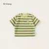 Bangxuan Huzhou Zhili Roupa Infantil Manga Curta Verão Blocos de Cor Listrada Camiseta para Meninos Estilo Fresco Top para Criança Pequena