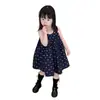 Vestido de tirantes floral retro azul marino de verano 2026 para niñas estilo coreano para bebés, vestido tipo tank holgado con cuello halter