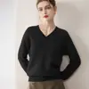 Suéter Feminino de Caxemira 100 Pura Pronto para Uso de Primeira Linha Decote V Outono e Inverno Pulôver de Manga Longa Lã Tricotada Base Suéter Sem Costura