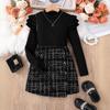 Vestido Infantil Xiyin Cross-Border Duoduo Estilo Primavera e Outono Pequeno Chanel com Mangas Bufantes, Mangas Longas, Saia Irregular de Tricô