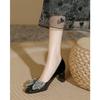 Zapatos de Tacón Alto de Punta Cuadrada para Mujer con Lazo y Pedrería Rojos para Boda Zapatos de Novia 2025 Nuevo Primavera y Otoño Zapatos Franceses de Tacón Grueso