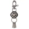 Llavero Retro Vaquero Occidental Estrella de Cinco Puntas Piel de Vaca Gancho de Resorte de Aleación Colgante para Coche Encanto Personalizado para Bolsa