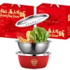 Juego de Tres Piezas de Acero Inoxidable: Bol de Prosperidad, Regalo Rojo para el Año del Caballo, Bol Espeso para Cocinar, Plato Rallador, Colador para Lavar Arroz, Escurridor