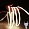 Tiras de luces LED COB transfronterizas, 110V con enchufe, luces lineales impermeables, 220V para uso doméstico, adecuadas para sala de estar y techo, tiras de luces LED flexibles