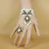 Pulsera Europea y Americana de Encaje Negro Transfronteriza con Anillo Retro Halloween Adornos para Mano Flor Perla Pulsera de Novia