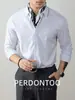 Camisa Formal de Manga Larga con Rayas Verticales Resistente a las Arrugas de Alta Gama Similar a la Seda para Primavera y Otoño, Adecuada para Ir al Trabajo, Estilo Business Casual, Corte Ajustado para Hombre