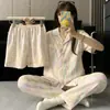 Pijama transfronteiriço a pronta entrega plus size com bojo para mulheres, conjunto de três peças rosa degradê com renda, manga curta, estilo doce de borboleta, para primavera/verão