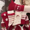 Meias de Lã Vermelhas Quentes de Natal com Laço Listras Desenhos Animados Meia de Cano Médio Ano Novo Ano do Zodíaco Meias Largas