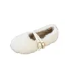 Confortáveis sapatos Mary Jane baixos quentes e peludos, sapatos de algodão estilo noite para mulheres, novo modelo outono e inverno 2026 com tira de fivela, adequados para uso externo