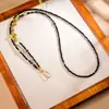 Nueva Cadena de Suéter de Ágata Rayado Estilo Chino Ojo de Tigre Dorado Colgante Tangka Zha Jila Mu Cordón Collar de Moda Retro