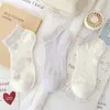 Calcetines para niños para primavera y verano, calcetines morados finos de encaje con lazo para niñas, calcetines cortos de encaje transpirables de malla versátiles