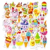 Nuevo Set de 50 Lindas Pegatinas de Postres Antropomórficos, Helado y Pastel con Expresiones Adorables, Pegatinas de Estilo Dulce con Orejitas Fáciles de Desprender