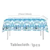 Decorações de aniversário de pinguim com tema de gelo e neve transfronteiriças, conjunto descartável de mesa para festa, incluindo pratos de papel, copos de papel, guardanapos e toalha de mesa