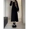 Tiktok Tmall qualidade sobre o joelho simples elegante grosso grosso peça externa estilo preguiçoso manga longa damasco vestido de outono