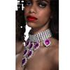 Collar europeo y americano exagerado con cadena para clavícula, accesorios de moda de lujo, collar de múltiples hileras con colgante de gota de agua de pedrería morada