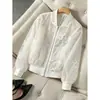Chaqueta Larga de Moda Casual para Mujer Otoño 2026, Tejido Transparente Bordado con Decoración de Perlas, Manga Larga