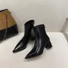 Botines de Moda con Tacón Alto para Mujer Otoño Nuevo Tacón Grueso Cierre Trasero Punta Fina Botas Adelgazantes Versátiles Talla Grande Botines Cortos