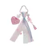 Colgante de bolsa de cinta de encaje rosa dulce con forma de corazón estilo coreano con llavero de oso y lazo lindos para mochilas de niñas