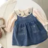 Ropa Infantil Falda de Mezclilla para Bebé Estilo Primavera y Otoño Vestido Peto Bordado para Niñas Conjunto de Vestido con Peto para Niños Pequeños Vestido para Bebé