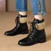 Novas Botas Femininas Estilo Europeu e Americano Outono e Inverno com Cano Dobrável, Botas Curtas com Cadarço, Salto Quadrado, Botas de Salto Médio, Tamanhos 40-47, Tamanho Grande, Exportação