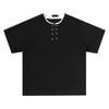 Camiseta Masculina Estilo Old Money Falsa de Duas Peças com Gola Henry Manga Curta 2025 Novo Verão Americana Solta Cleanfit Meia Manga
