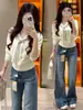 Top Casual de Encaje Adelgazante con Cordones para Mujer 2025 Otoño Nuevo Estilo Coreano Elegante Reductor de Edad Tejido de Punto de Manga Larga