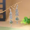 Pendientes Vintage de Hoja Esmaltada S925 Plata Rey Ciervo Dorado con Jade Verde, Nuevo Estilo Chino, Pendientes para Mujer de Estilo Nacional Antiguo y Elegante