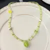 Paraíso da Maçã Verde Estilo Floresta Fresca Feito à Mão com Contas Corrente para Clavícula Verde para Meninas Divertido Colar de Maçã Verde Corrente de Pescoço da Moda