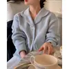 Em estoque cardigan casaco suéter de malha azul chic fashion retrô suave estilo pequeno Chanel 26090