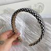 Faixa de Cabelo Estilo K com Cabeça de Esponja Xadrez Simples Preto e Branco Amarrada Larga para Cabelo Buraco Alto no Crânio Elástico para Cabelo Corda de Cabelo para Mulheres