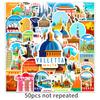 50 monumentos de ciudad caricatura paisaje exterior viaje lugar escénico punto de registro lindo funda de teléfono pegatinas para cuaderno venta al por mayor