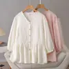 Camisa Jacquard Simples Casual de Manga Longa para Outono Novo, Plus Size, Feminina, Gola V, Costura Colorida, Efeito Emagrecedor para Pessoas de 100kg, Top 7940