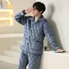 Pijama acolchado hombre invierno forro polar coral tres capas extra grueso con forro polar traje cálido invierno ropa de casa invierno RR
