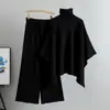 Amazon Transfronteiriço Moda Solta Elegante Conjunto Feminino Outono e Inverno Gola Alta Capa Suéter de Malha Calças de Perna Larga Conjunto de Duas Peças