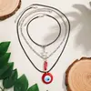 Colar de contas vintage olho de diabo azul turco transfronteiriço europeu e americano colar de pedras colar de cordão encerado ajustável