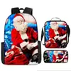 Venda quente europeia e americana Mochila de Natal Mochila com impressão digital 3D Bolsa Estojo de lápis Conjunto de três peças