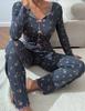 Europa e Estados Unidos transfronteiriço hot-selling home roupas arco lapela ondulação pijama de manga comprida as mulheres podem usar calças terno de duas peças