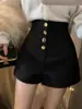 Shorts Femininos da Moda Plus Size Novo Outono Cintura Alta Emagrecimento Perna Larga Calças Casuais Pretas da Moda