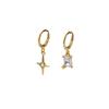 Brinco de Argola Assimétrico em Forma de Mi Leve Luxo Design Único Estrela de Seis Pontas Zircônia Argola Brincos de Estrela Empilhados Elegantes para Mulheres