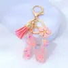 Chaveiro Pingente de Borla de Flor de Metal com Lantejoulas Rosa Amor Gota de Cola Letra Pingente Bolsa Feminina Pequeno Fresco