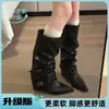 Botas Altas Retrô Bico Fino Estilo Britânico Femininas Outono 2026 Novo Estilo Não Passam do Joelho Emagrecedoras Longas Botas de Montaria que Aumentam a Altura Femininas