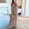 2023 Comercio Exterior Transfronterizo Europa y América Amazon Verano Nuevo Color Sólido Sexy Espalda Descubierta Cuello U Tirantes Espalda Vestido Largo
