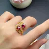 Anillo Popular de Plata de Ley S925 con Granate Natural de Xiaohongshu para Mujer, Anillo Ajustable que No se Desvanece, Combinación Elegante Transfronteriza