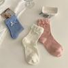 Otoño Nuevo Encaje Lazo Lujo Ligero Calcetines de Mujer Combinan con Todo Cómodos Moda Calcetines Cortos de Algodón con Joyería de Amor