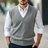 2026 Nuevo en Stock Chaleco Suéter sin Mangas para Hombre Transfronterizo, Chaleco de Punto Pulóver Casual de Color Sólido con Cuello en V