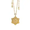 [56] Colar com pingente de flor estrela hexagonal retrô exagerado corrente de metal para suéter tendência de rua joias europeias e americanas