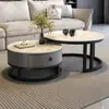 Mesa de centro de losa de roca, una opción elegante y lujosa para salas de estar, una mesa de centro redonda pequeña para uso doméstico, una mesa auxiliar informal para la sala de estar, una mesa de té redonda pequeña
