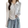 Suéter curto com decote em V vazado feminino, manga comprida, outono e inverno, ombro acolchoado, blusa solta, emagrecedora, casual, cintura alta, malha umbigo